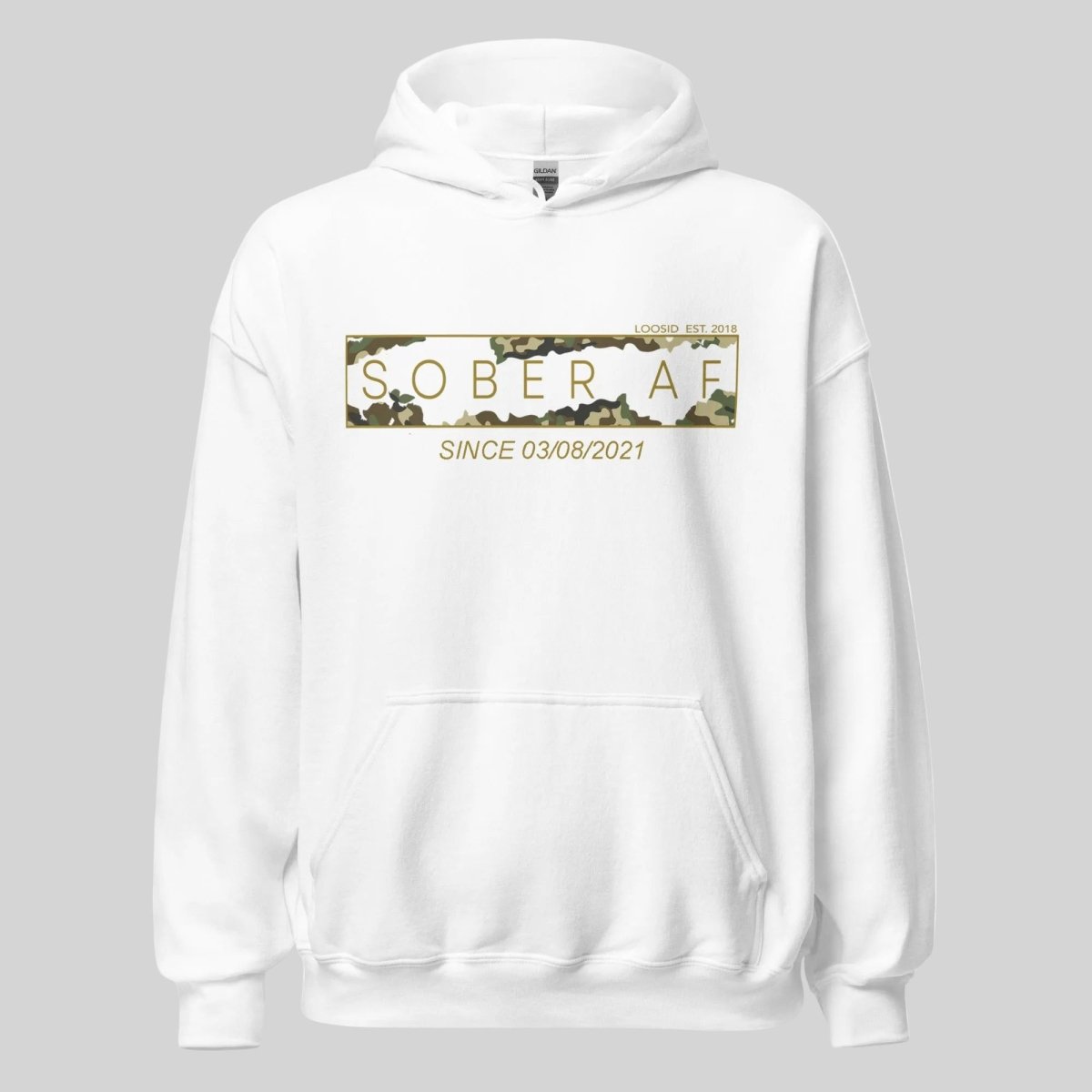 Sober AF Camo Recovery Hoodie packaging detail (view 18)