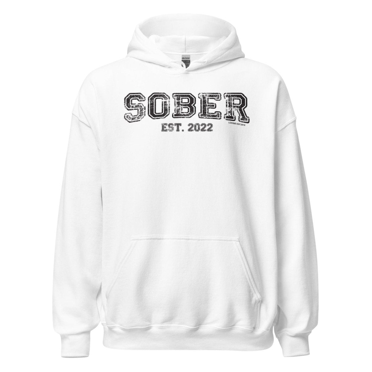 Sober Est. Hoodie w Personalized Sobriety Year Recovery Hoodie back view (view 17)
