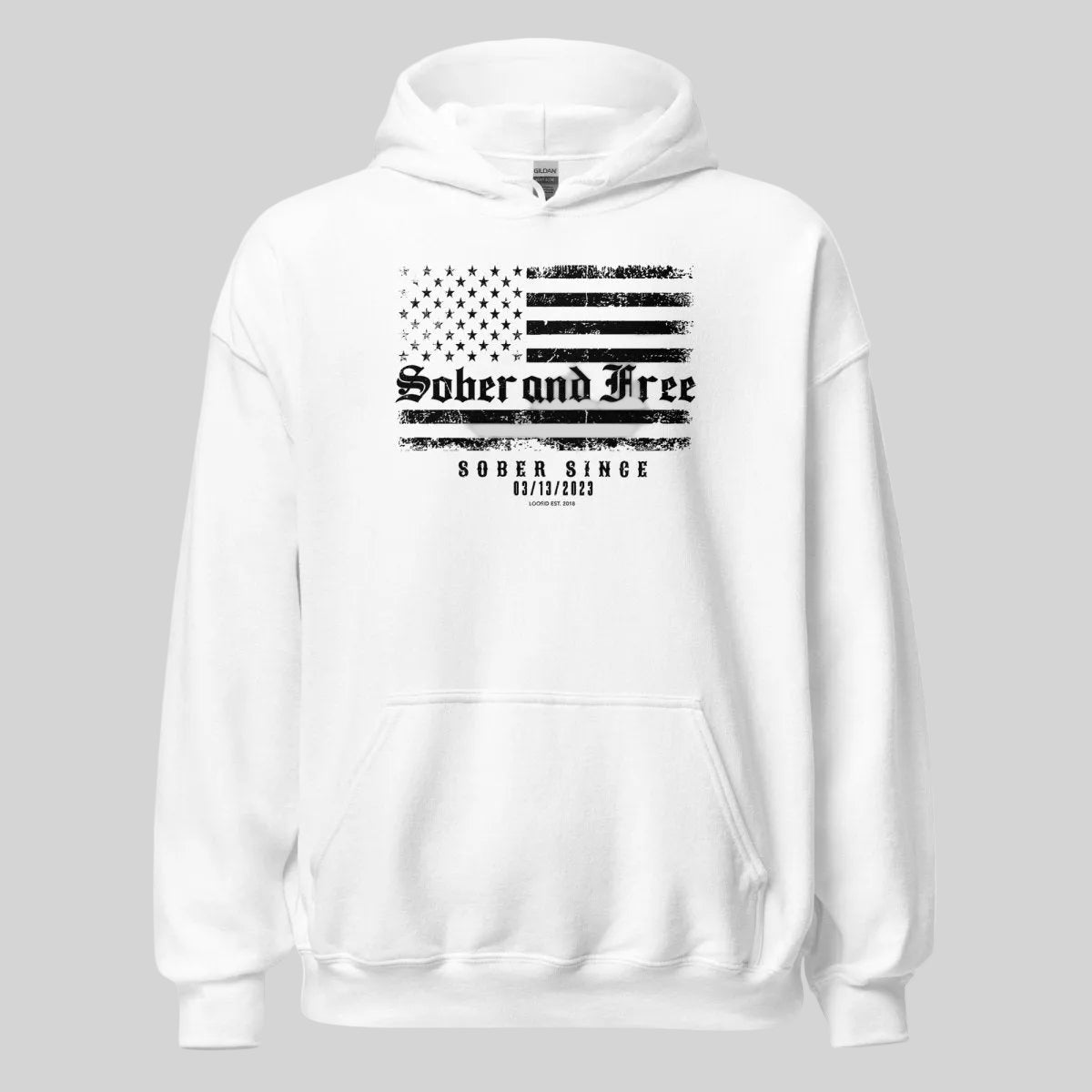 Sober and Free Custom Sobriety Date Recovery Hoodie back view (view 27)