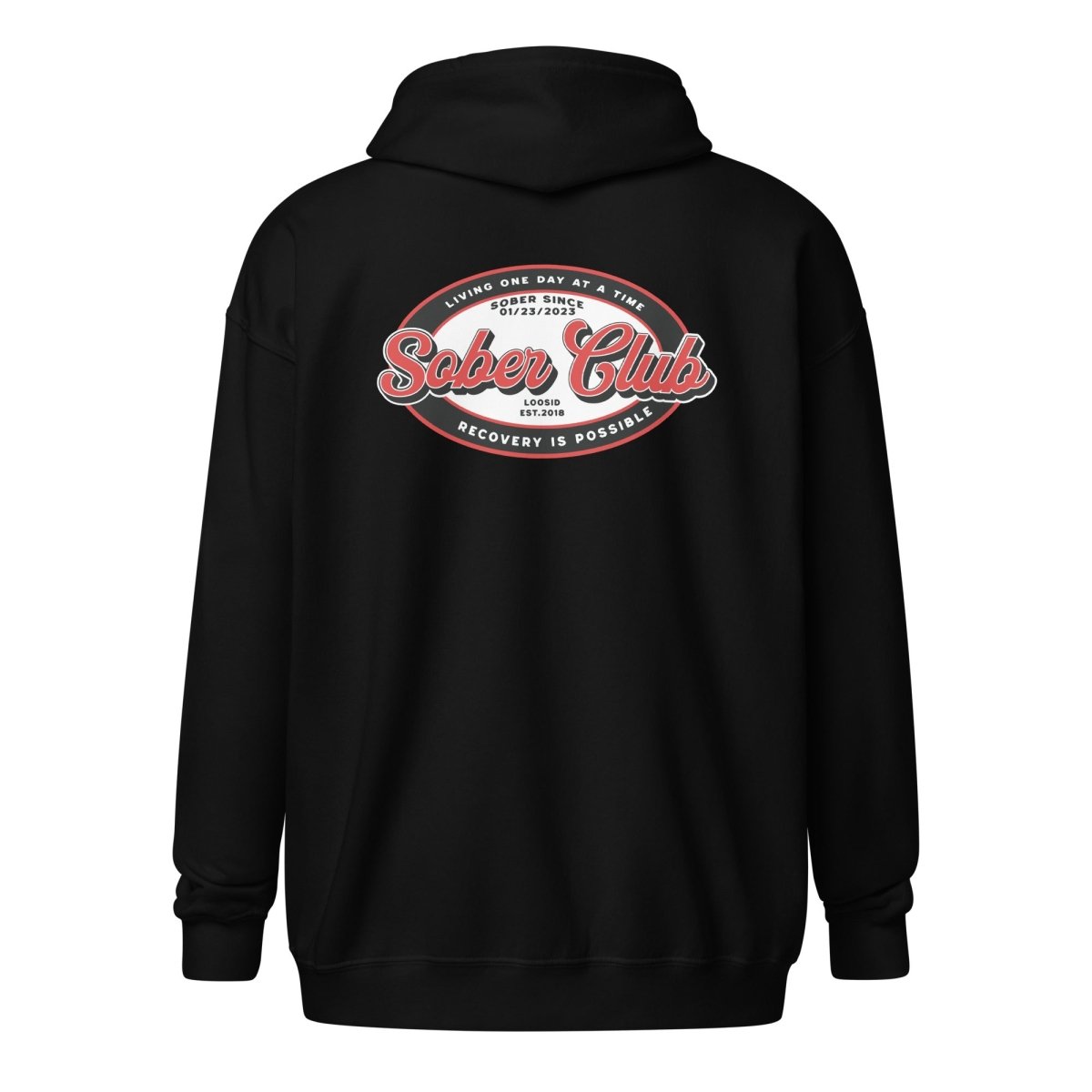 Sober Club Badge Unisex Zip Recovery Hoodie side view (view 6)