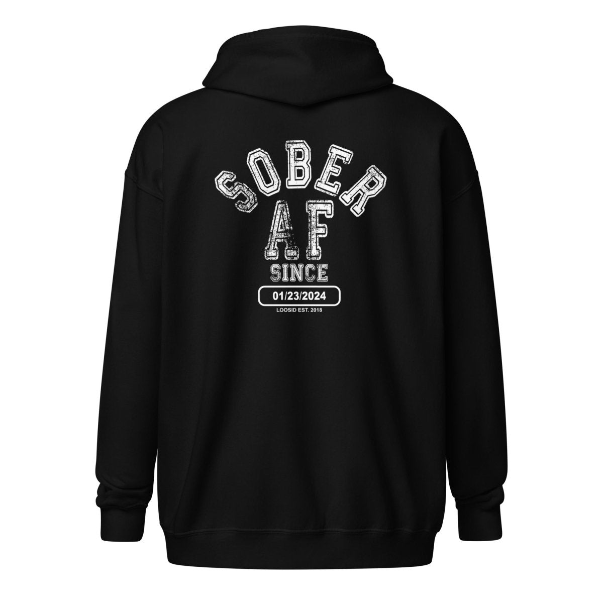 Sober AF Since Unisex Zip Recovery Hoodie lifestyle view (view 5)