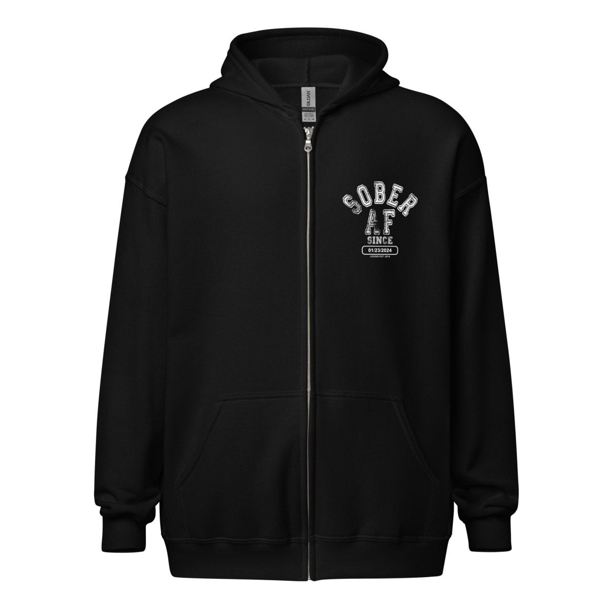 Sober AF Since Unisex Zip Recovery Hoodie graphic detail (view 4)