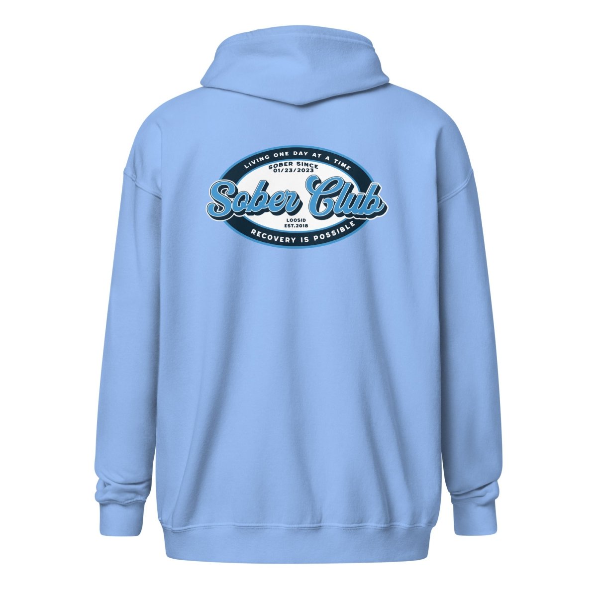 Sober Club Badge Unisex Zip Recovery Hoodie featuring the design (view 21)