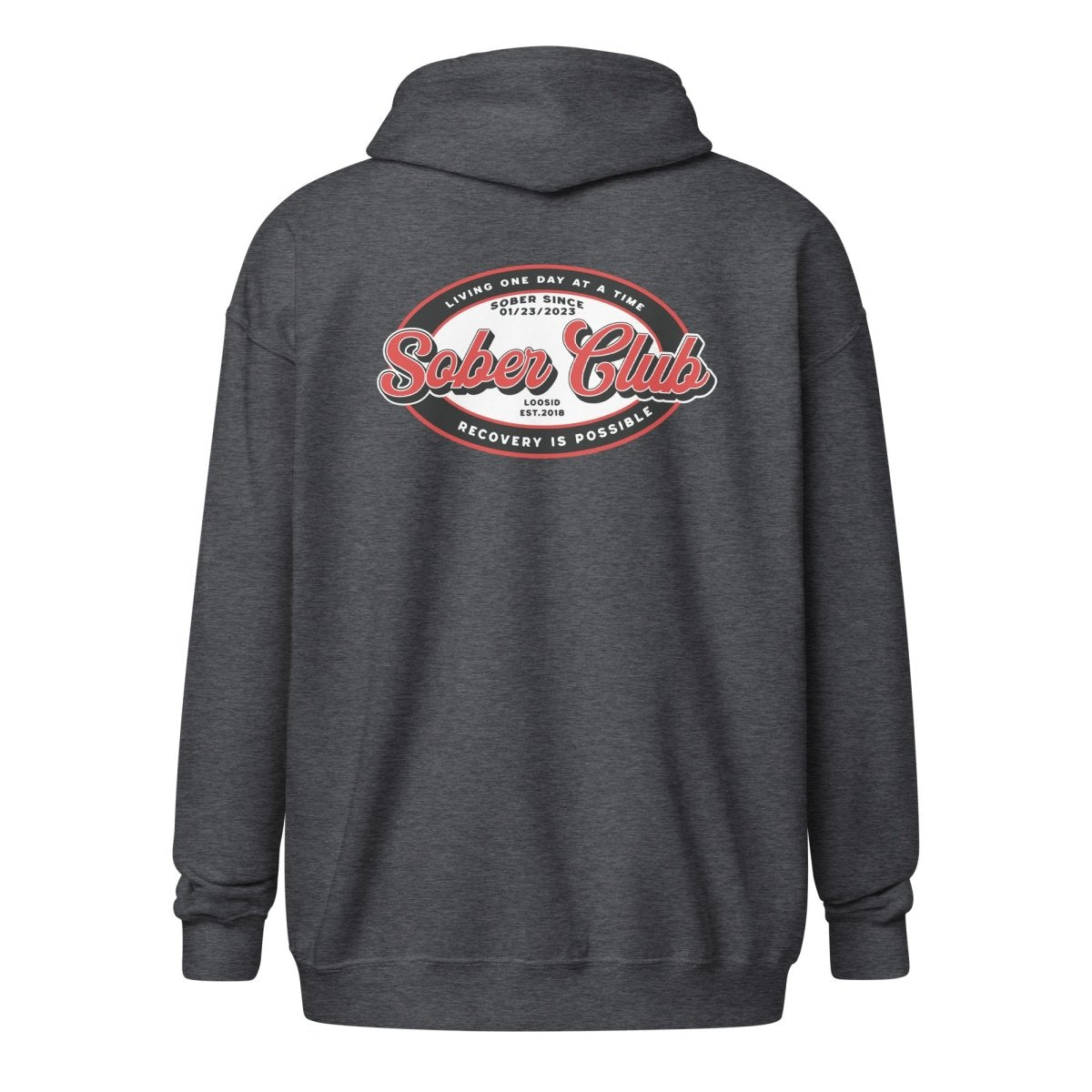 Sober Club Badge Left Chest Print Unisex Zip Recovery Hoodie side view (view 16)