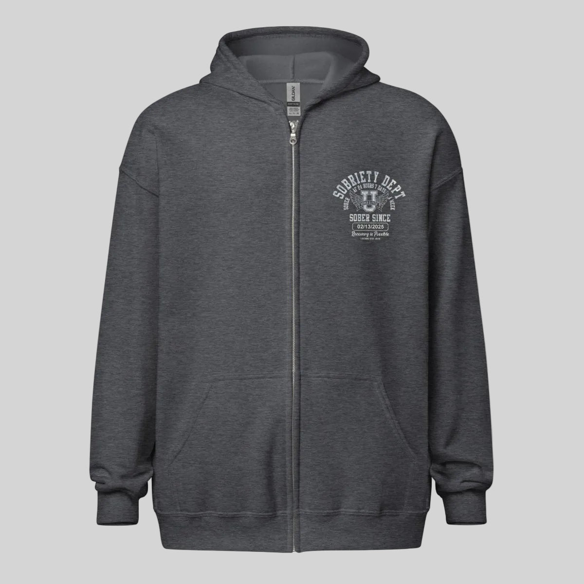 Sobriety Dept Zip Recovery Hoodie featuring the design (view 21)