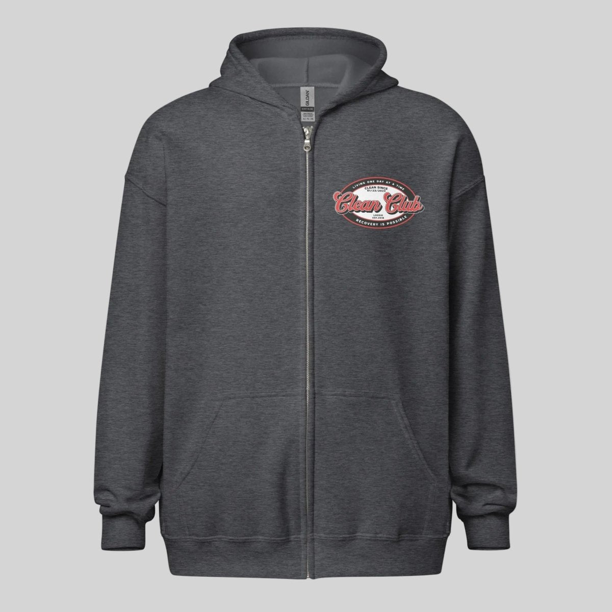 Clean Club Badge Left Chest Print Unisex Zip Recovery Hoodie back view (view 7)
