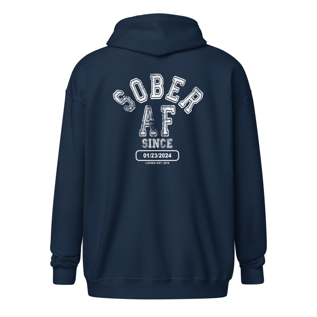 Sober AF Since Unisex Zip Recovery Hoodie fit detail (view 9)