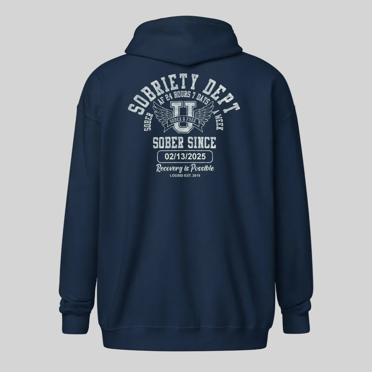 Sobriety Dept Zip Recovery Hoodie fit detail (view 19)