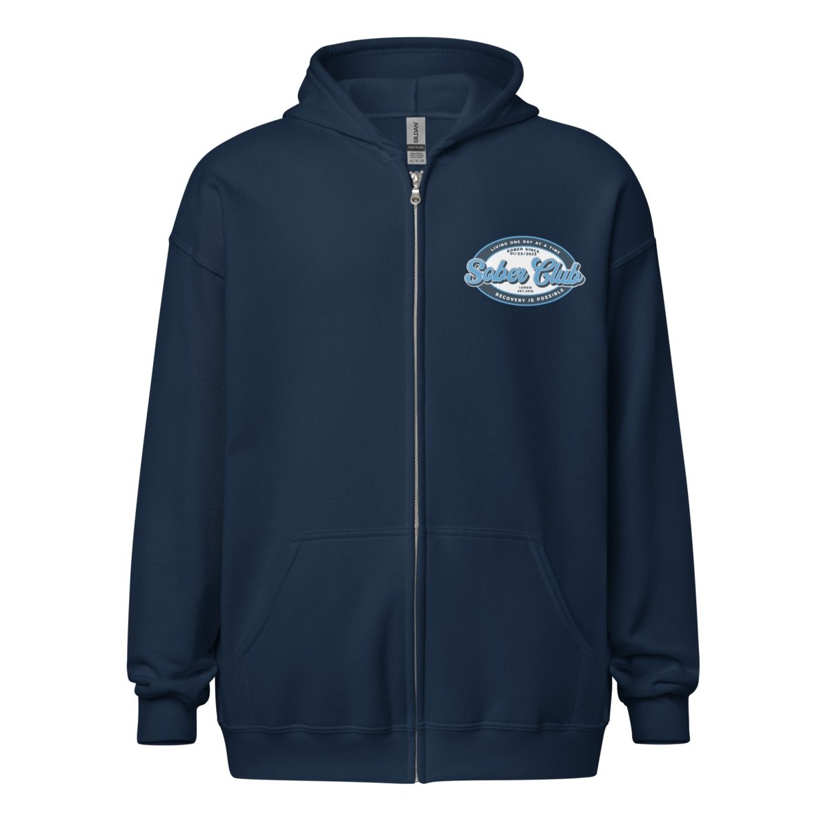 Sober Club Badge Left Chest Print Unisex Zip Recovery Hoodie side view (view 6)