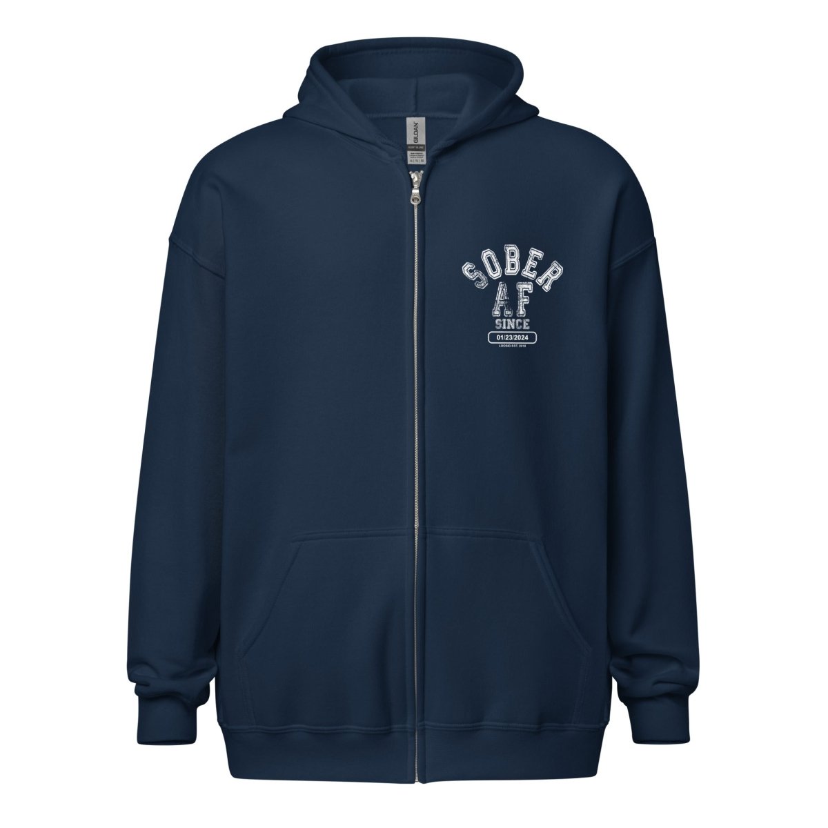 Sober AF Since Unisex Zip Recovery Hoodie back view (view 7)