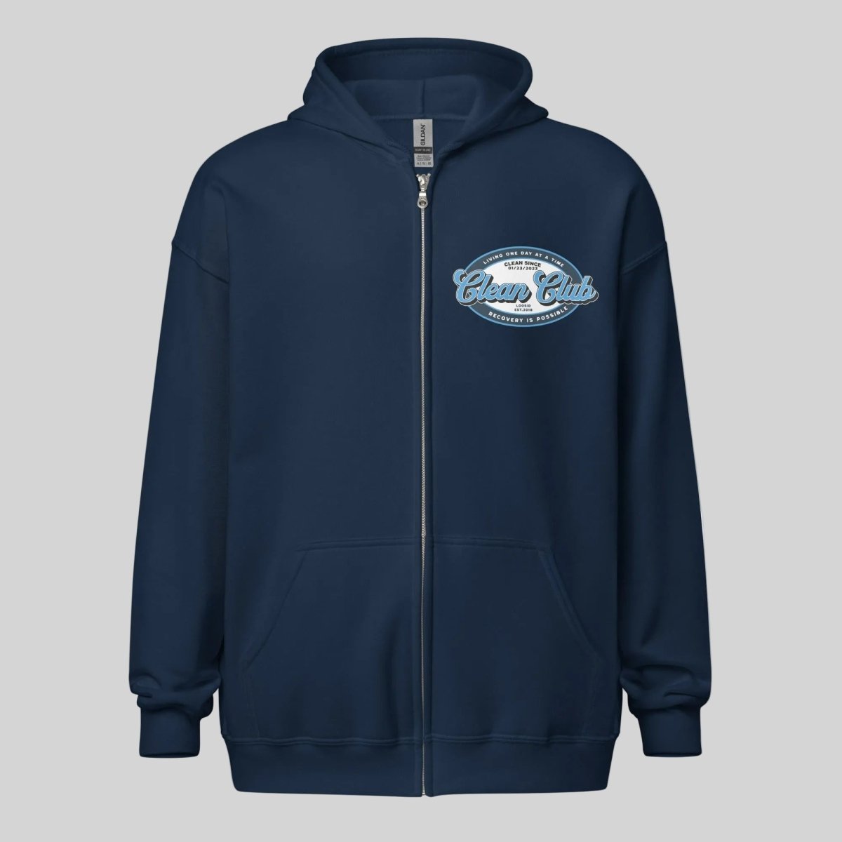 Clean Club Badge Unisex Zip Recovery Hoodie fit detail (view 19)