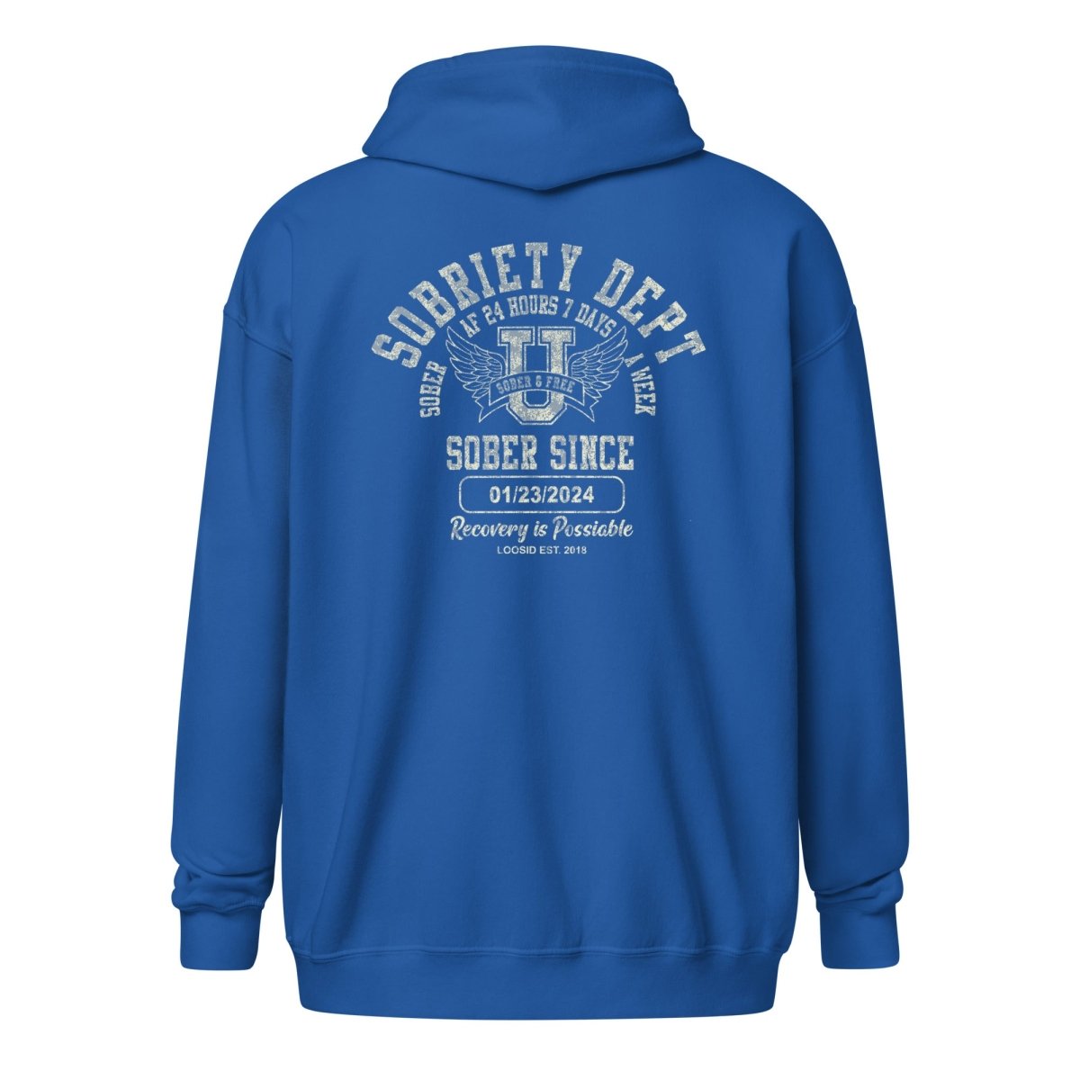 Sobriety Dept Zip Recovery Hoodie flat lay styled image (view 23)