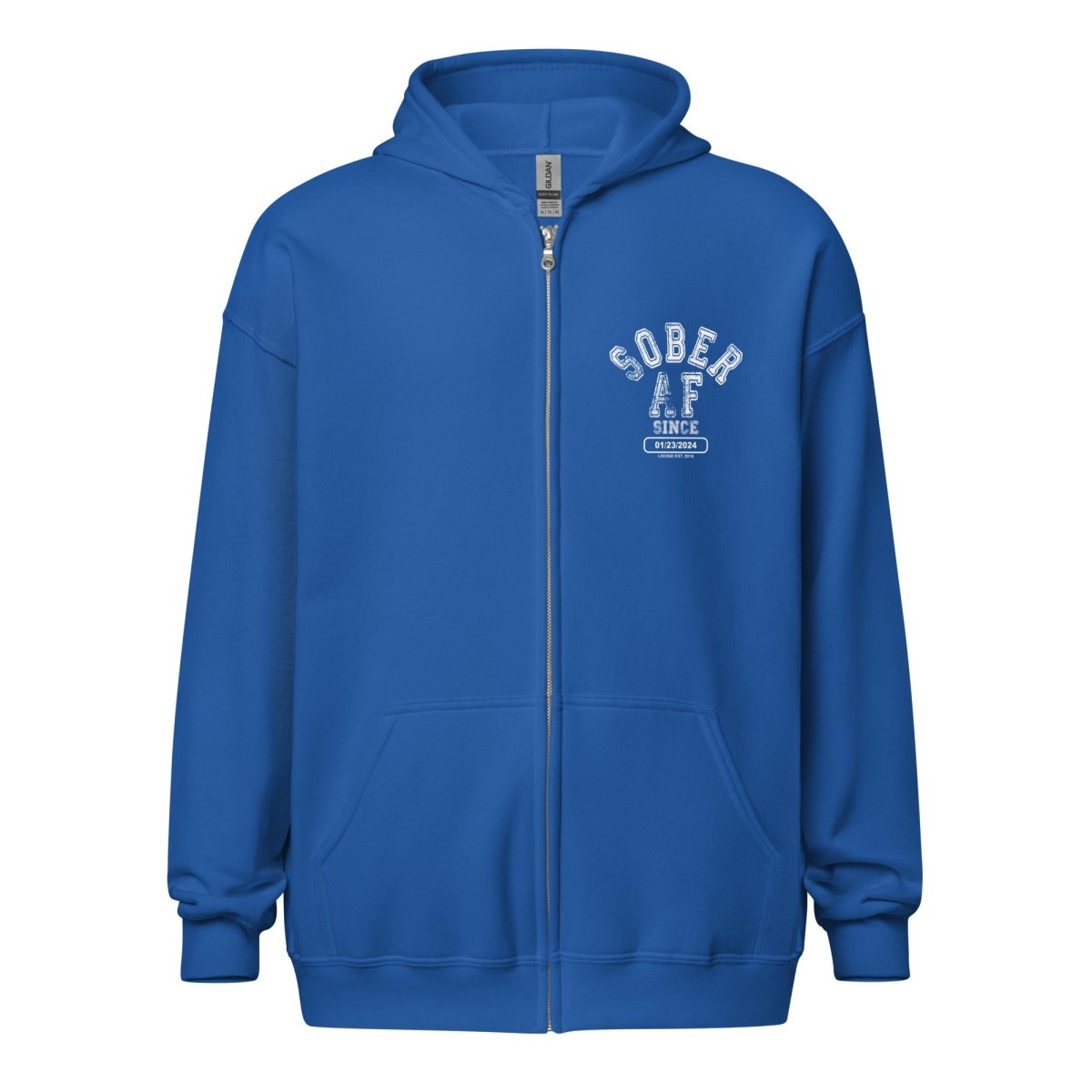 Sober AF Since Unisex Zip Recovery Hoodie close-up view (view 12)