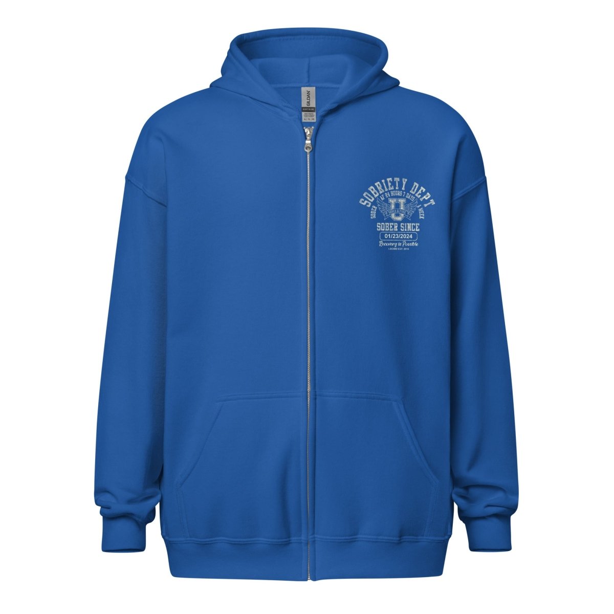 Sobriety Dept Zip Recovery Hoodie fit detail (view 9)
