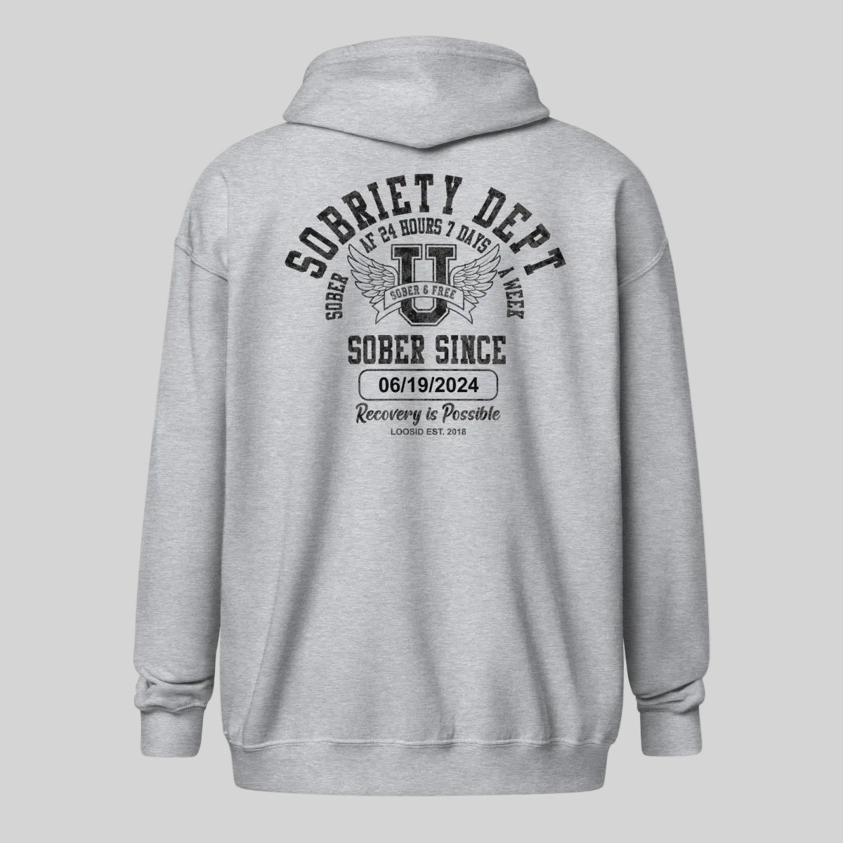 Sobriety Dept Zip Recovery Hoodie fit detail (view 39)