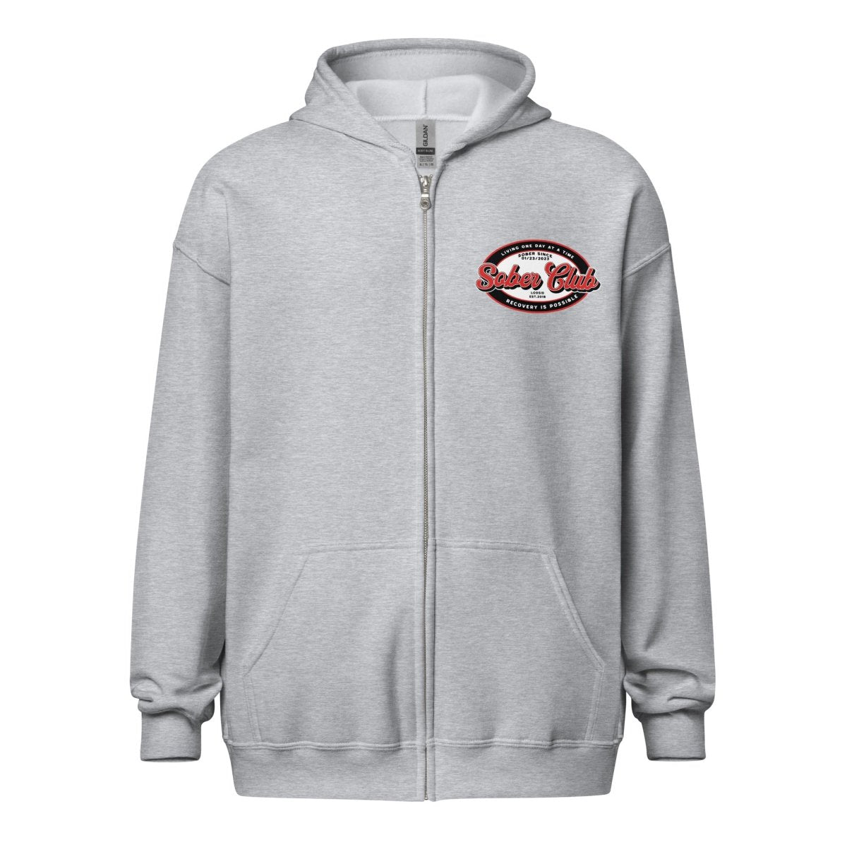 Sober Club Badge Unisex Zip Recovery Hoodie graphic detail (view 24)
