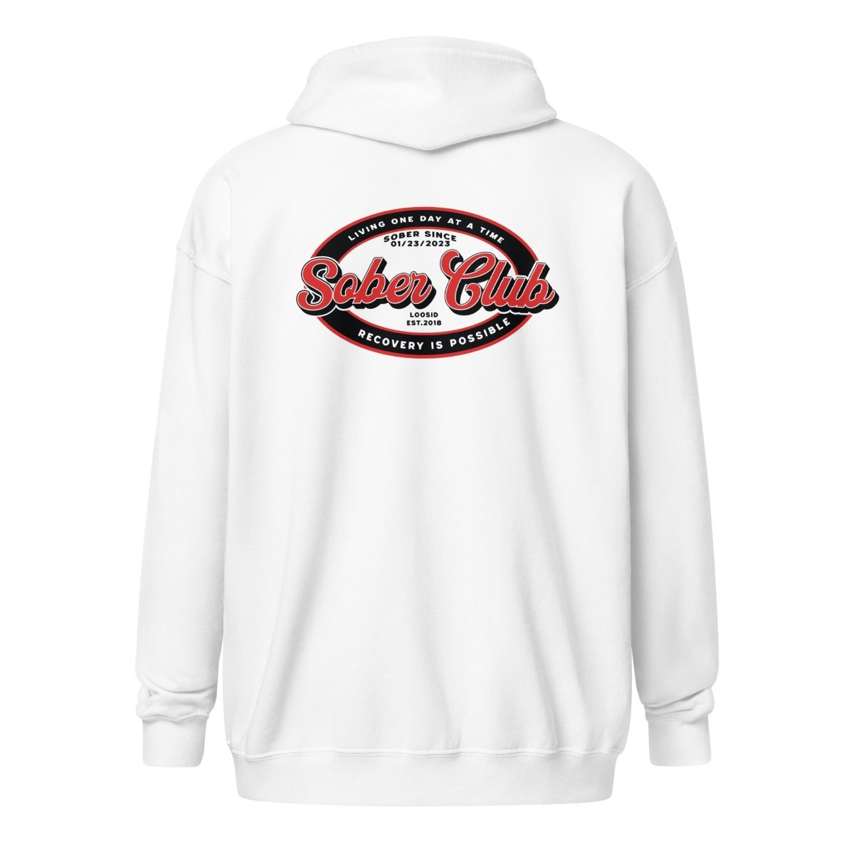 Sober Club Badge Unisex Zip Recovery Hoodie close-up view (view 32)