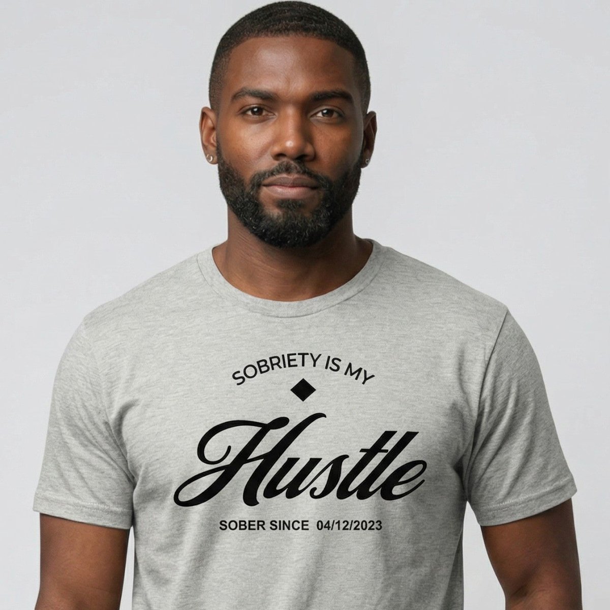 Hustle Men's Relaxed w Personalize Sober Date Sober T Shirt fit detail (view 9)