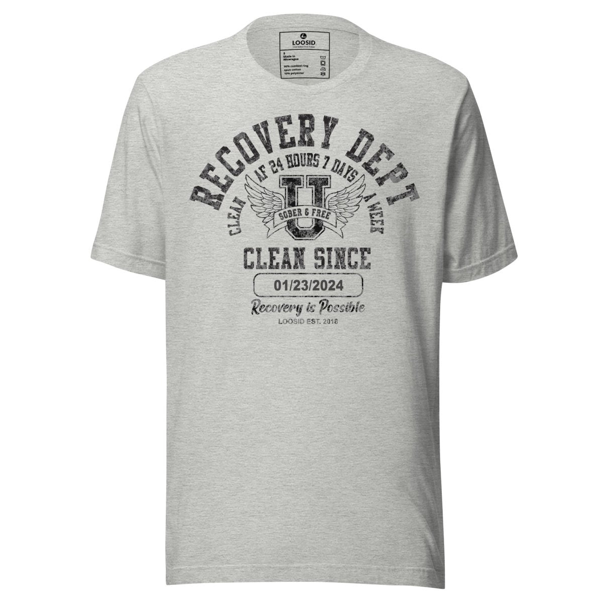 Clean Since Sobriety Sober T Shirt back view (view 17)