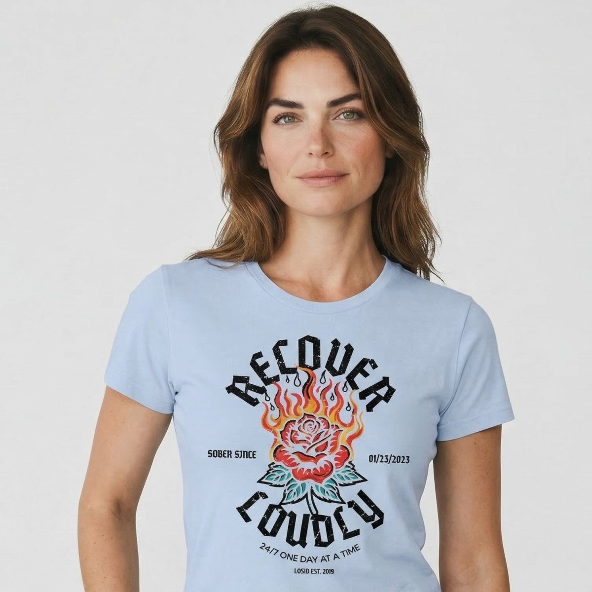 Recover Loudly Sober T Shirt flat lay styled image (view 33)