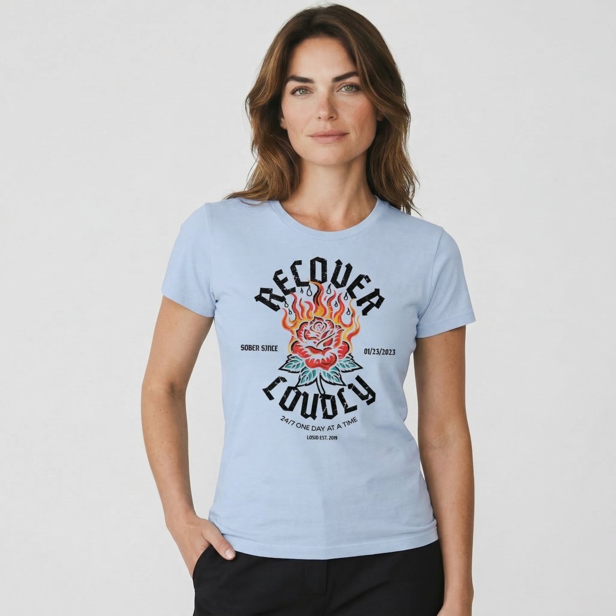 Recover Loudly Sober T Shirt graphic detail (view 34)