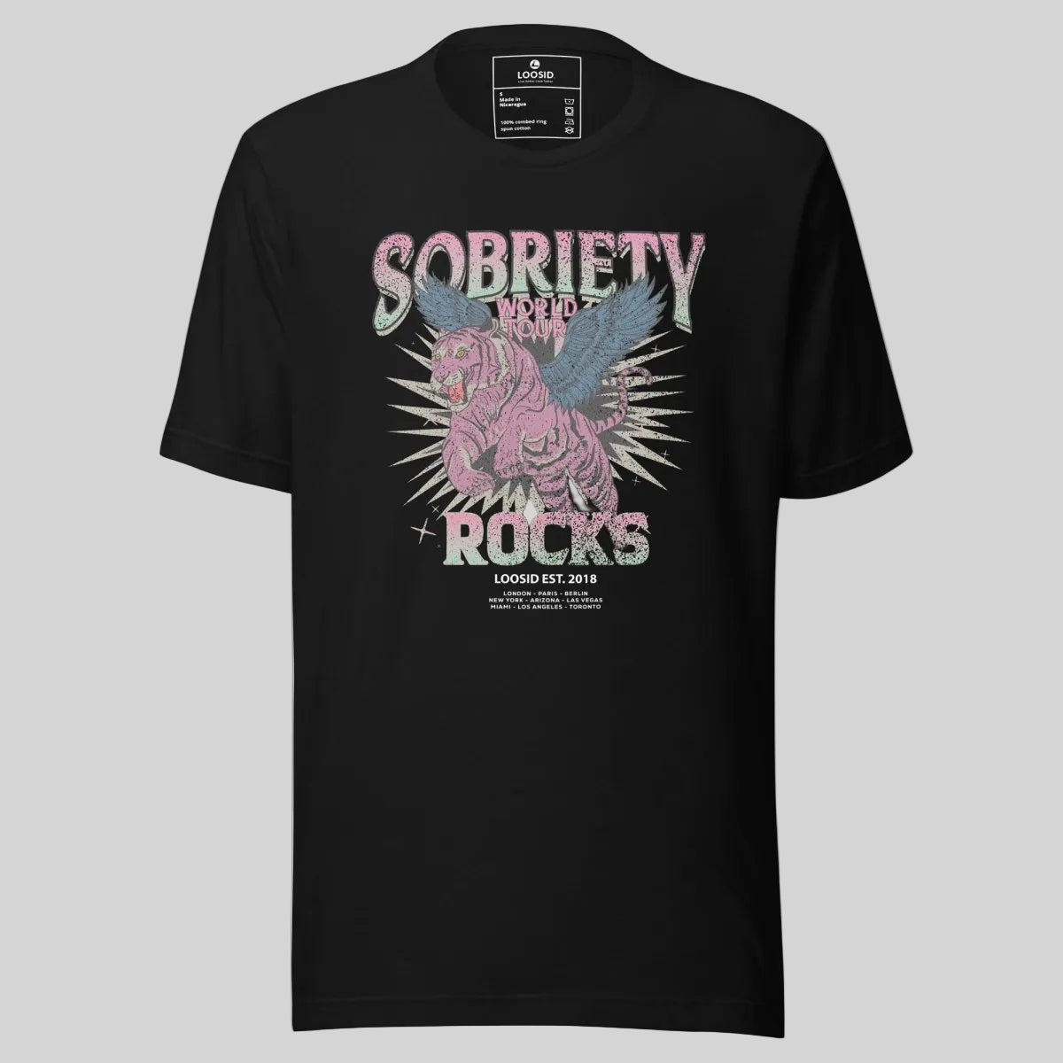 Sobriety Rocks Tour Sober T Shirt flat lay styled image (view 3)