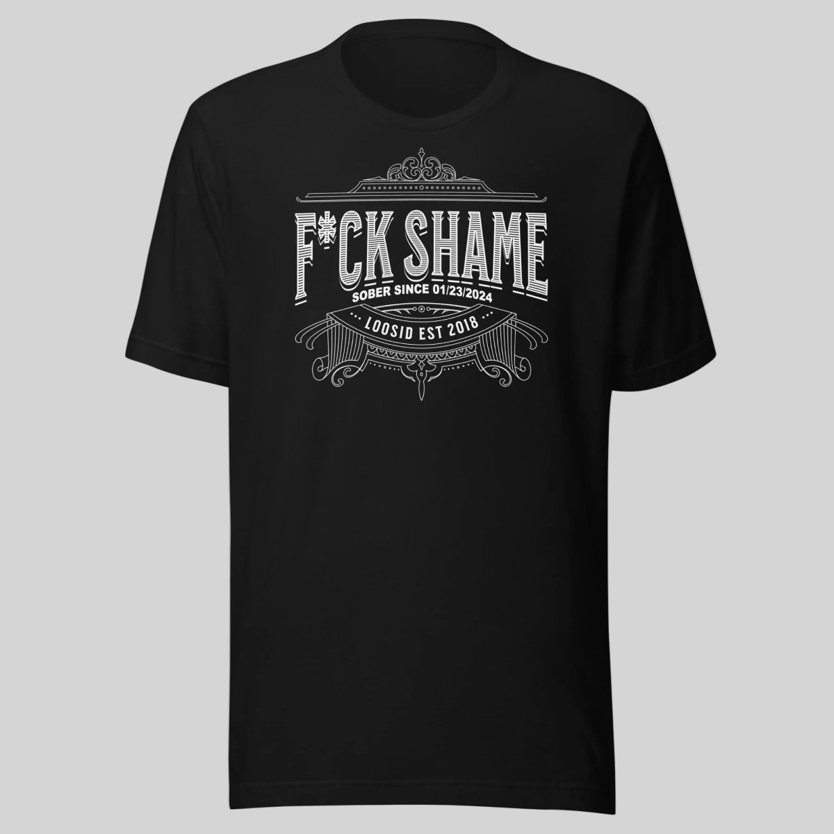 F*ck Shame Sober T Shirt flat lay styled image (view 3)