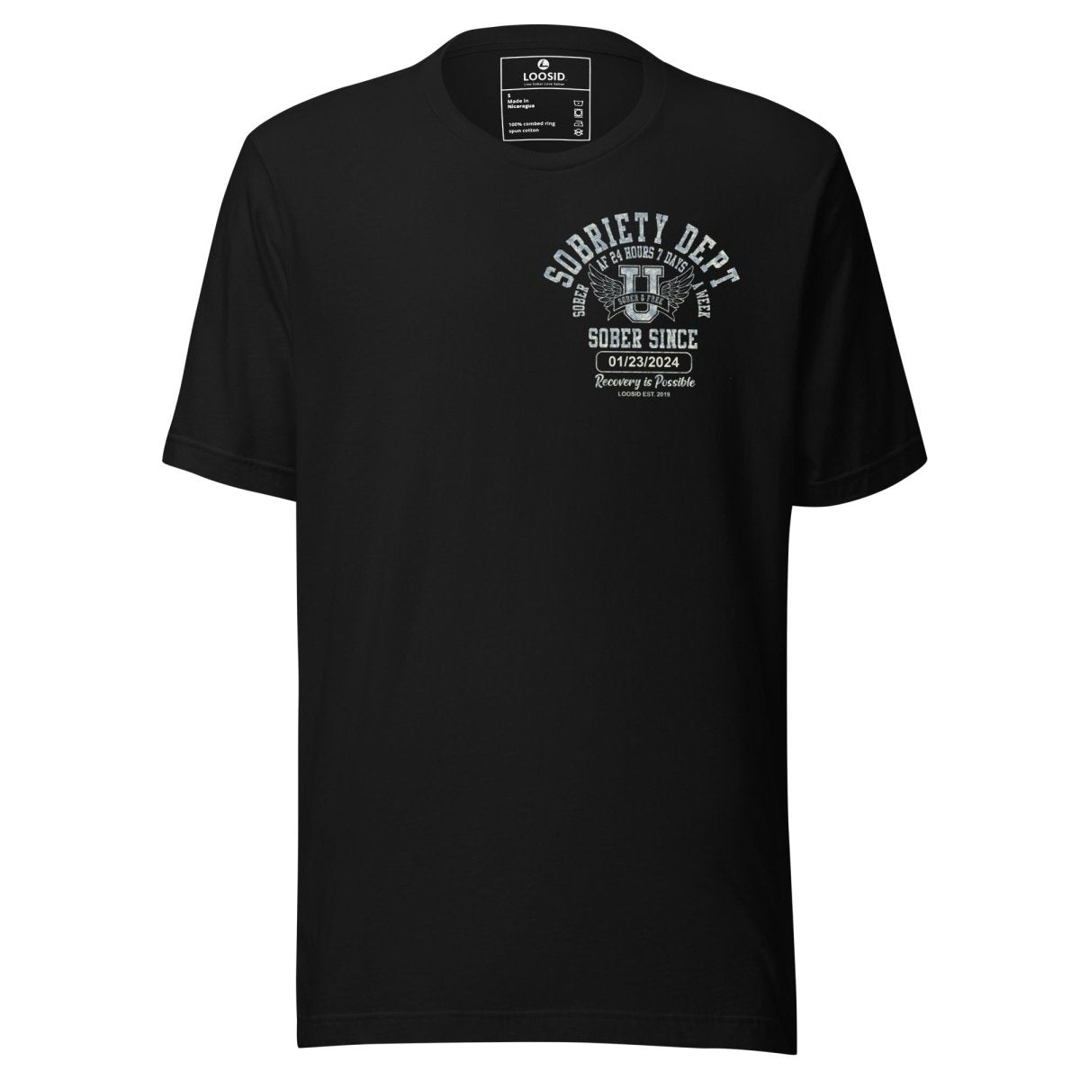 Sobriety Dept 24 7 Sober T Shirt graphic detail (view 4)