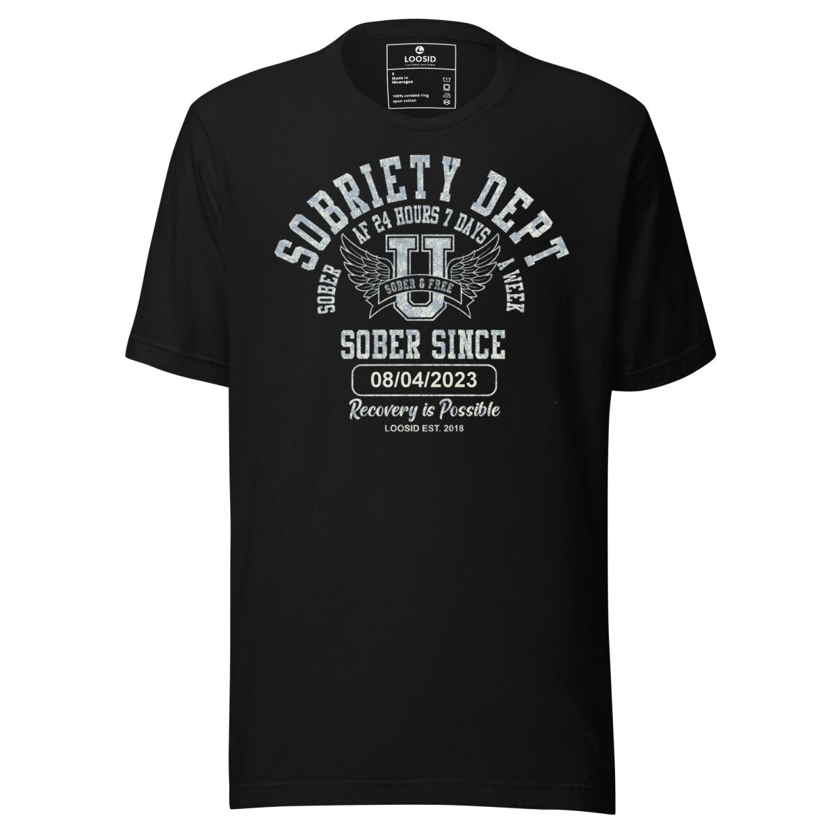 Sobriety Dept Sober T Shirt flat lay styled image (view 3)