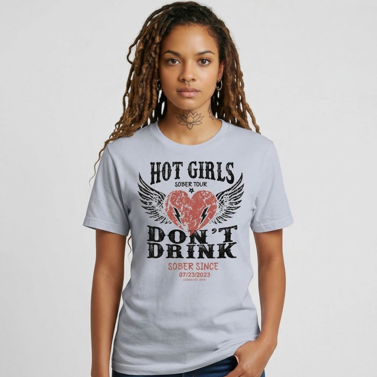 Hot Girls Sober T Shirt flat lay styled image (view 33)