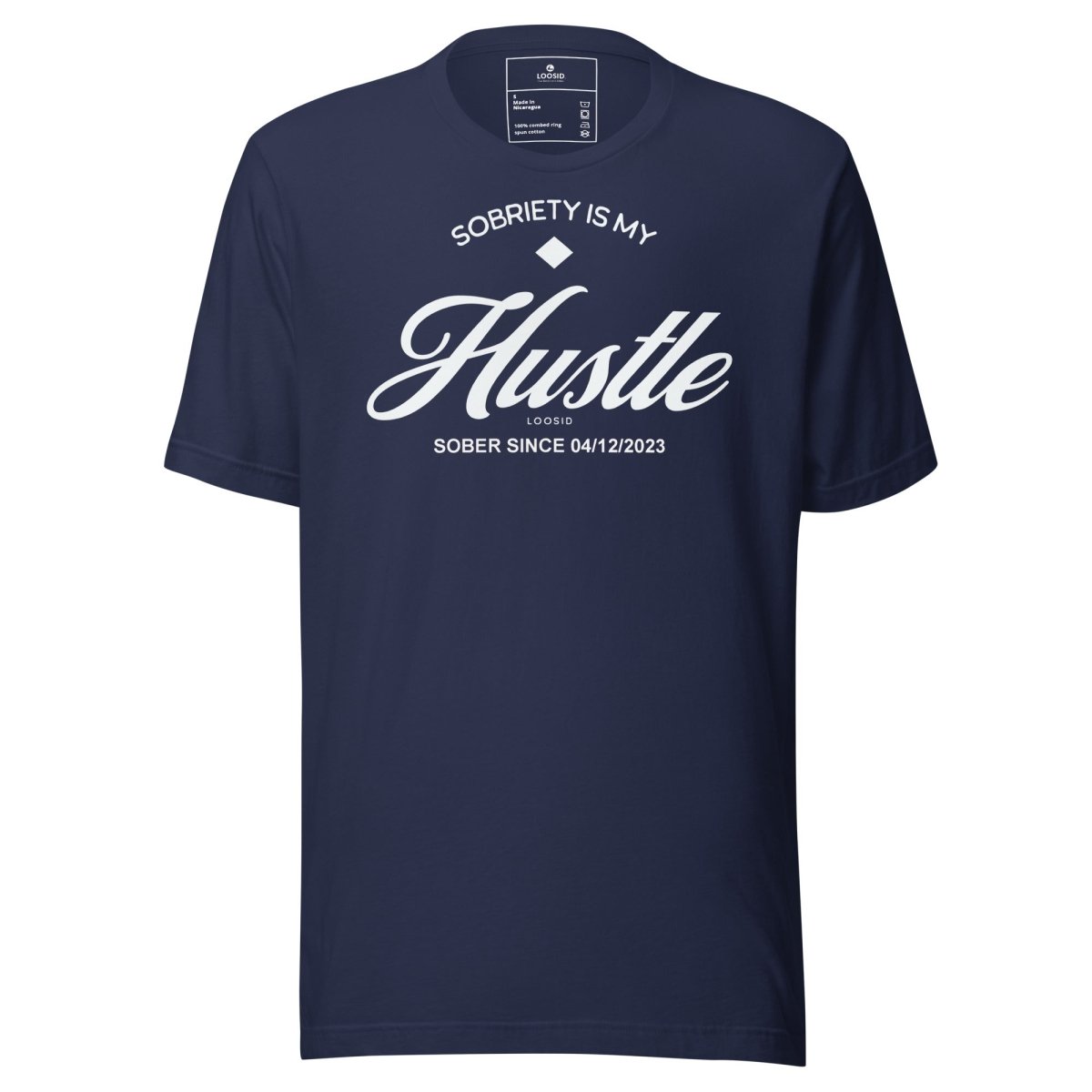 Hustle Men's Relaxed w Personalize Sober Date Sober T Shirt lifestyle view (view 5)