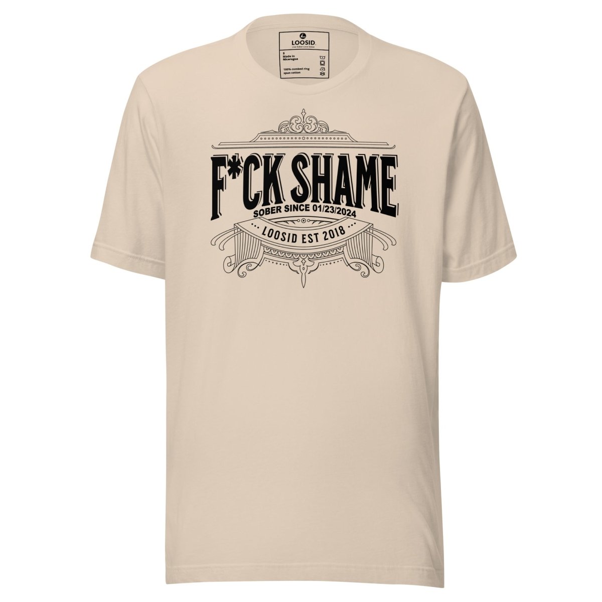 F*ck Shame Sober T Shirt flat lay styled image (view 23)