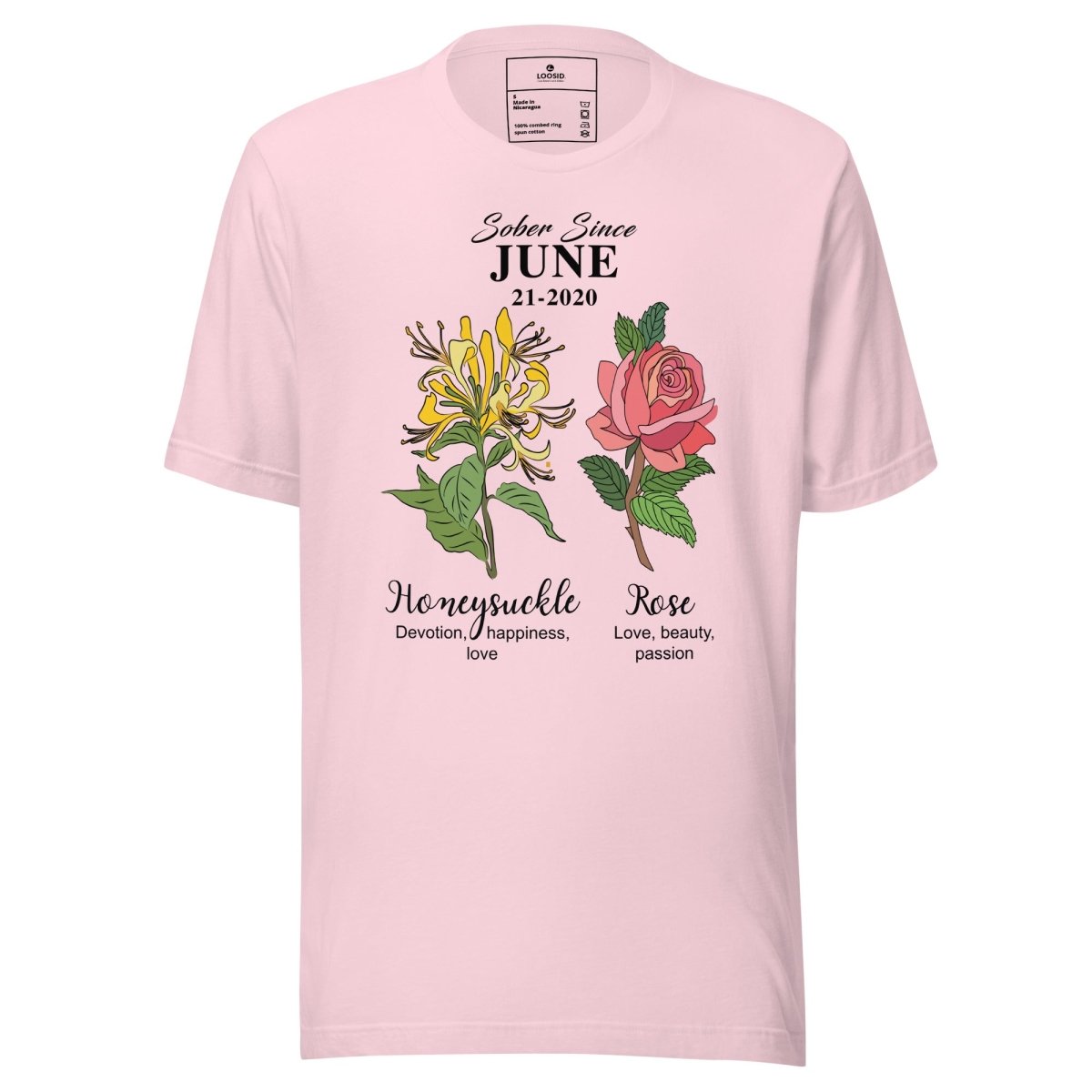 Sober Since Monthly Flower Tee Personalized with Your Sober Date Sober T Shirt product photo (view 10)