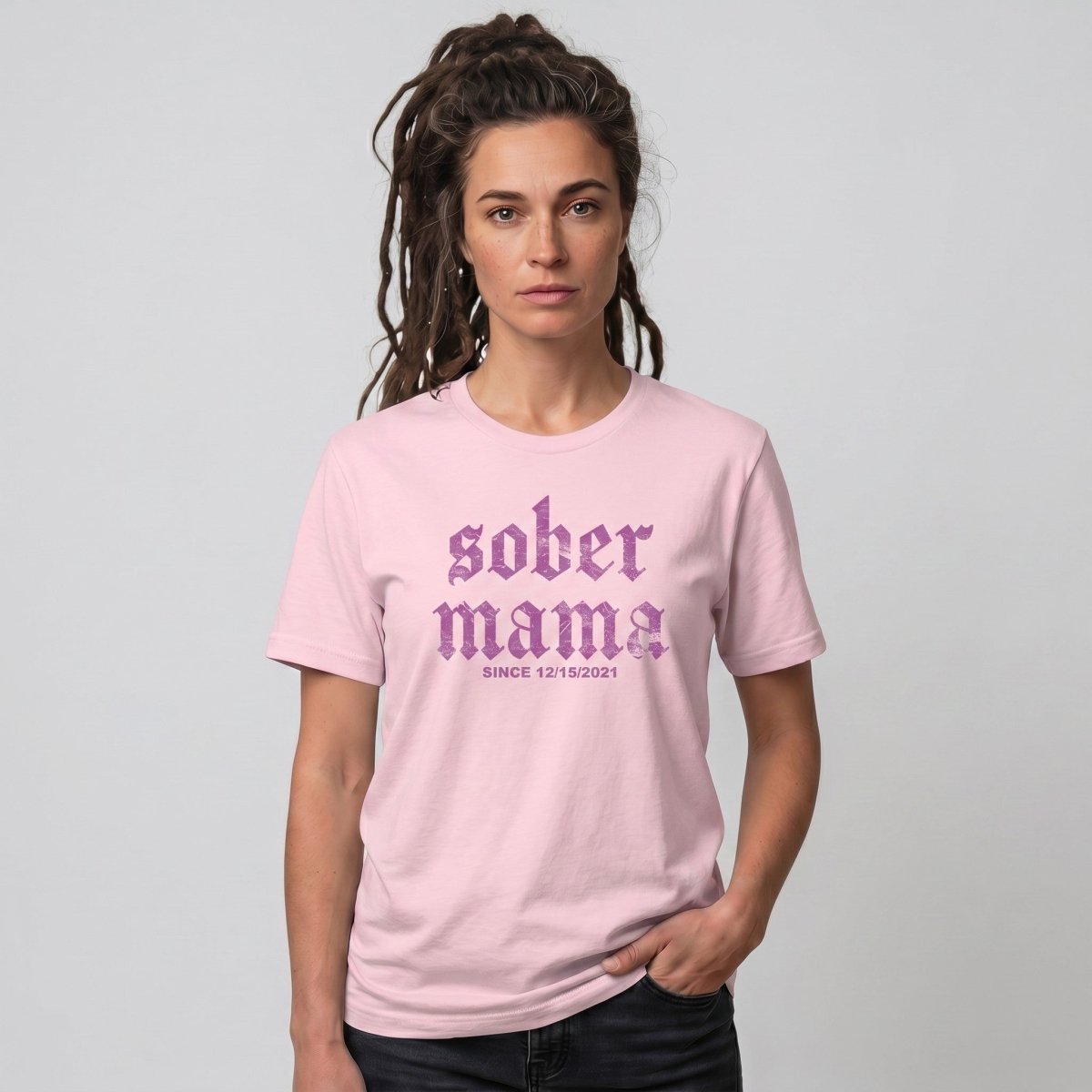 Sober Mama Sober T Shirt flat lay styled image (view 13)