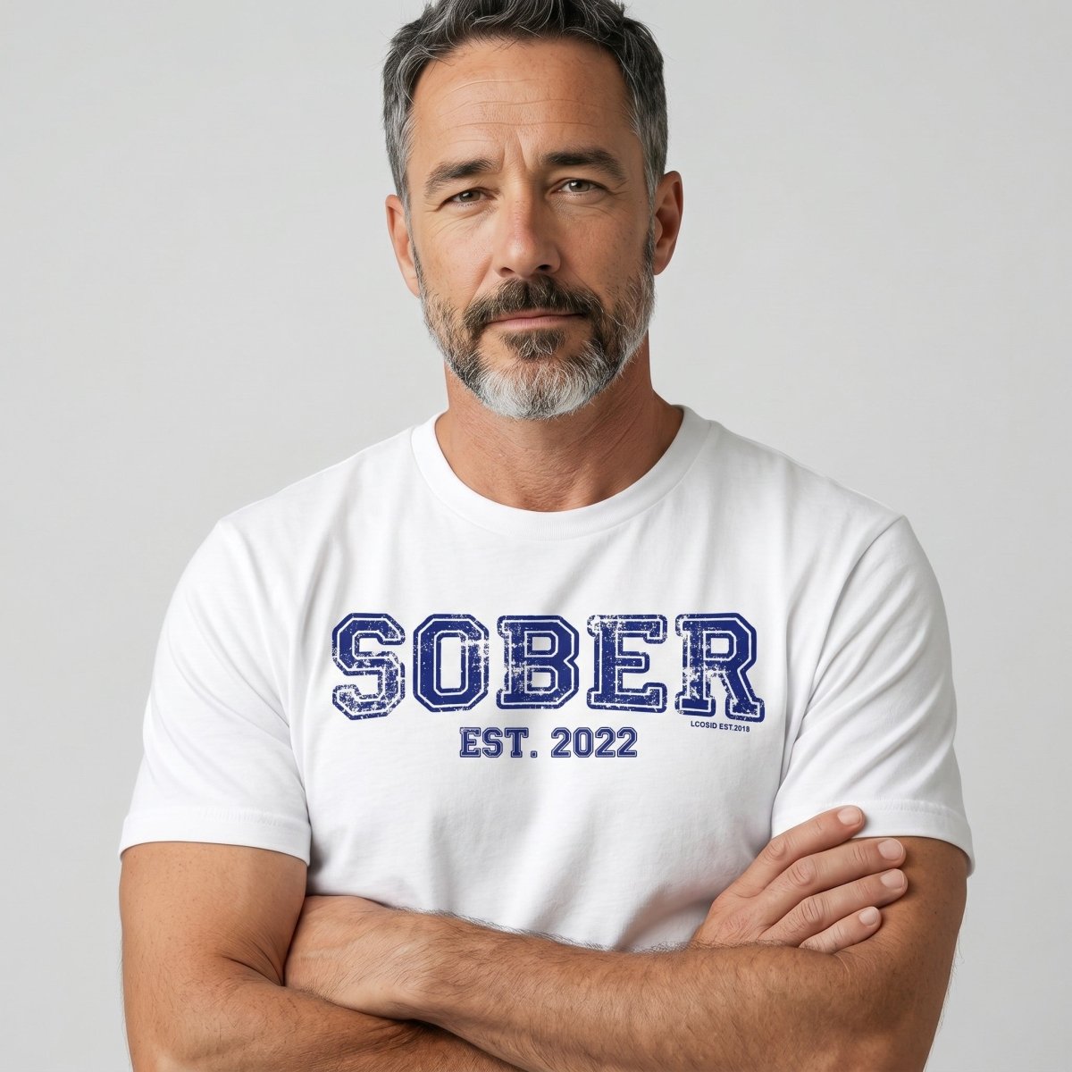 Loosid Sober Est. Year w Personalized Sobriety Year Sober T Shirt featuring the design