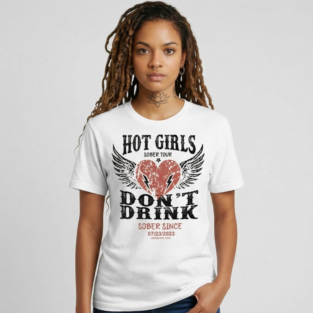 Hot Girls Sober T Shirt flat lay styled image (view 13)