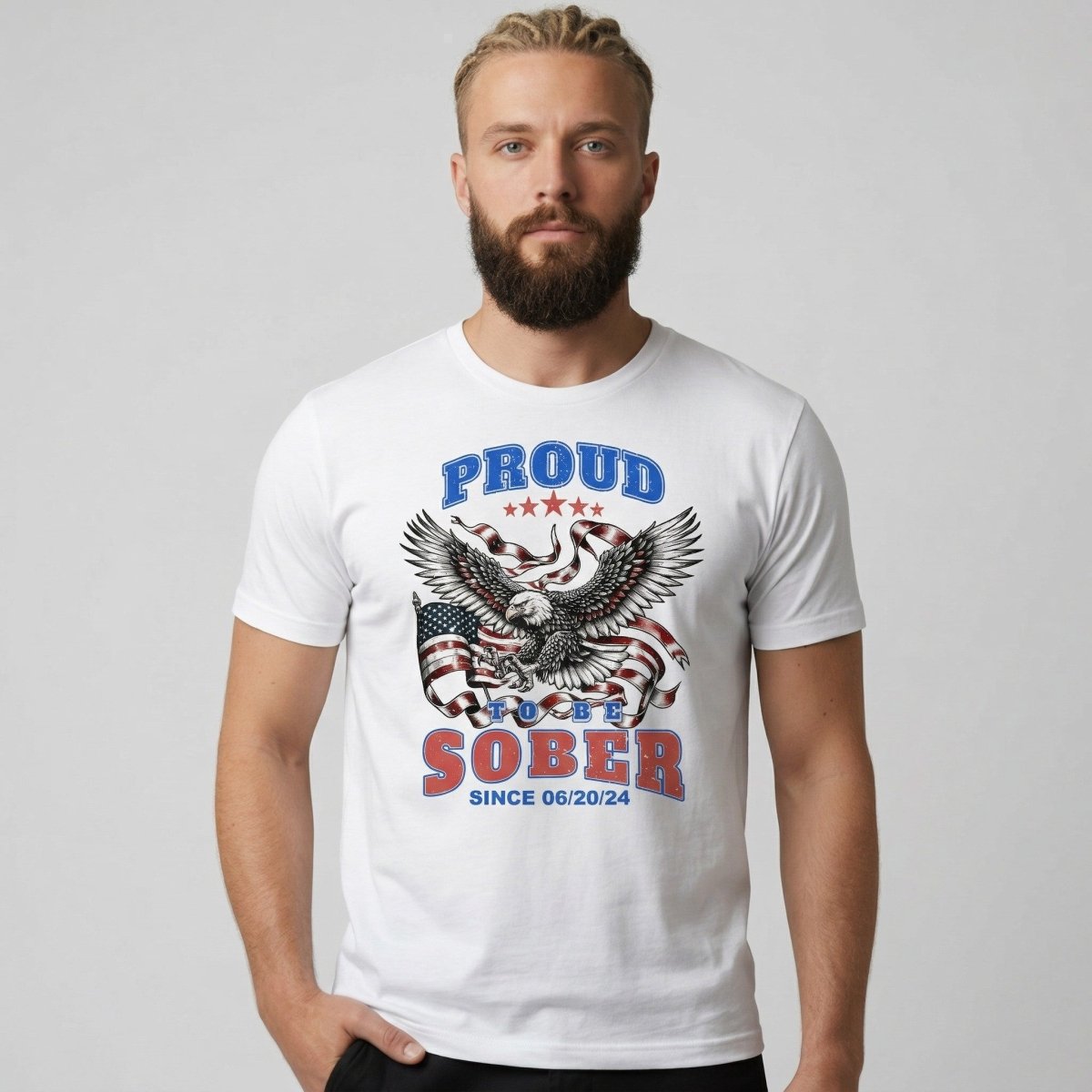 Proud To Be Sober Sober T Shirt flat lay styled image (view 13)