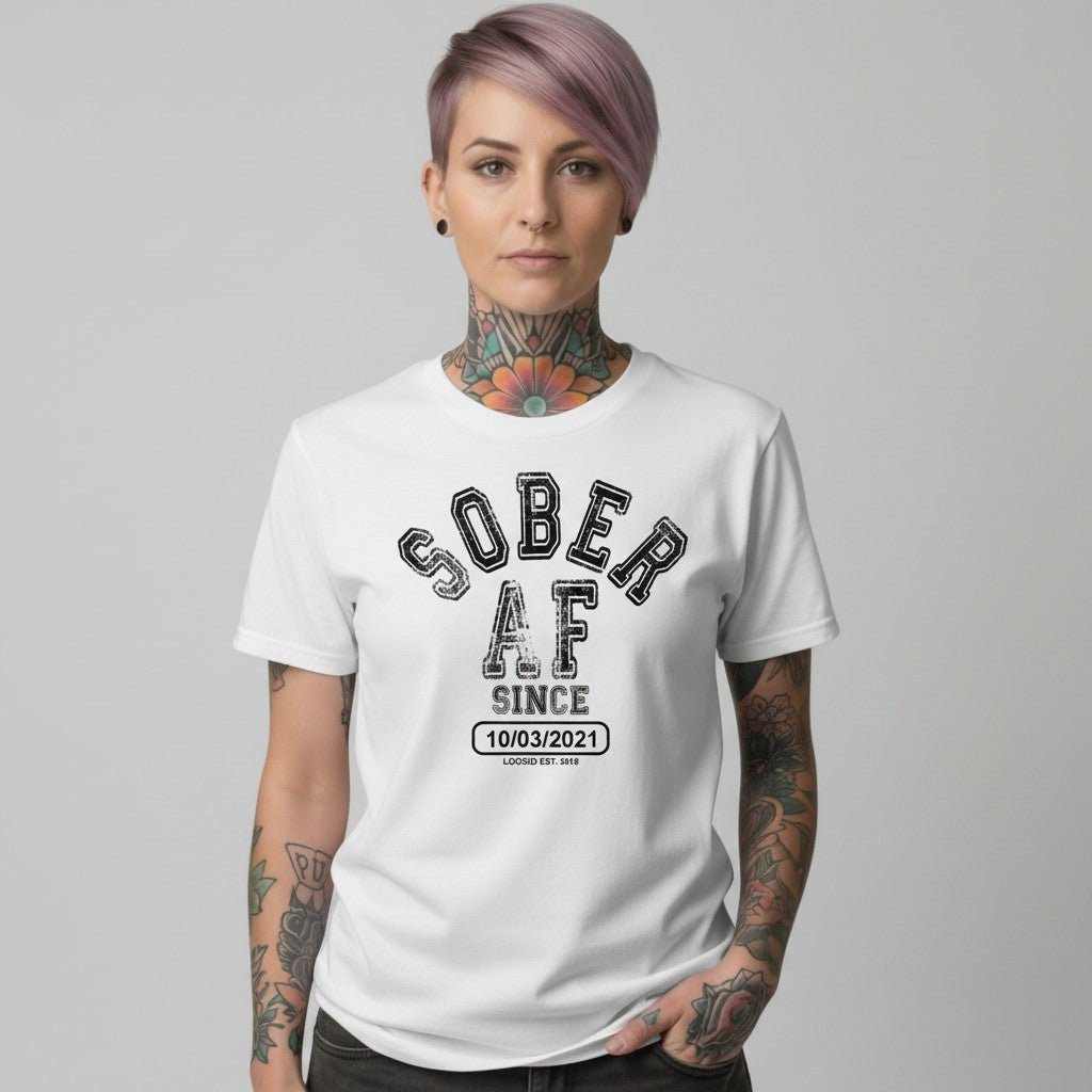 Sober AF Sober T Shirt flat lay styled image (view 13)