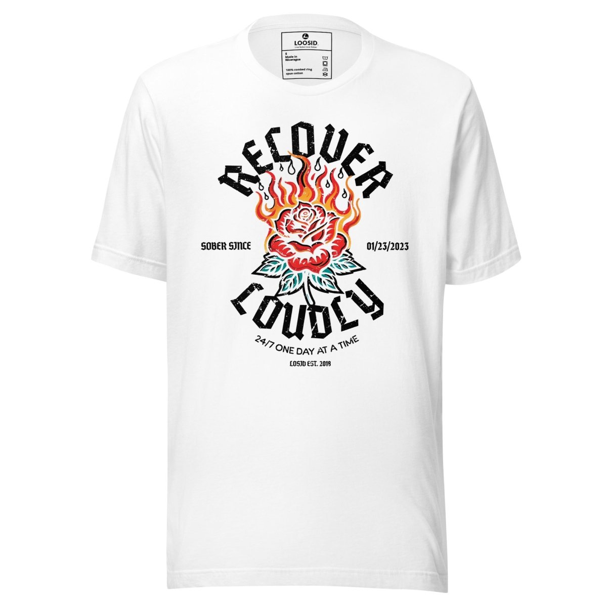 Recover Loudly Sober T Shirt graphic detail (view 14)