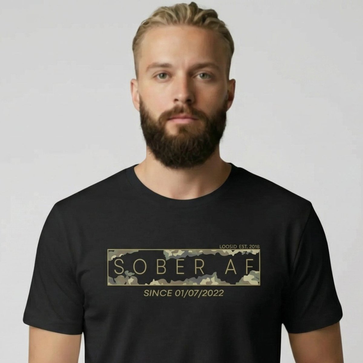 Sober AF Camo Sober T Shirt lifestyle view (view 5)