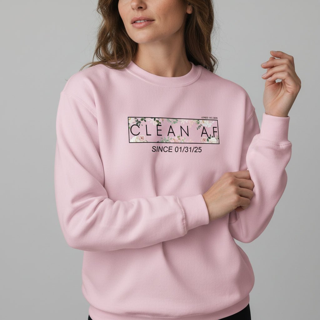 Clean AF Since Date Sobriety Recovery Hoodie packaging detail (view 28)