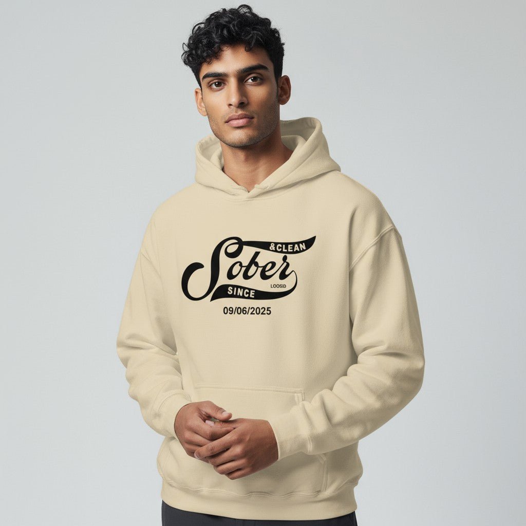 Men Sober Since Recovery Hoodie fit detail (view 29)