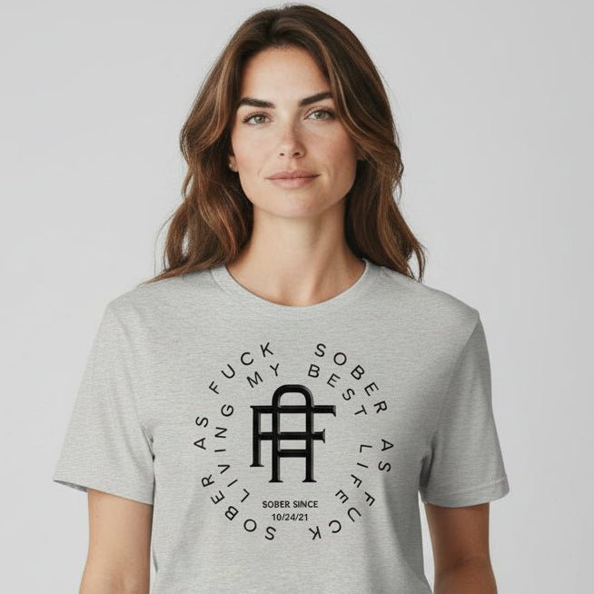 Living My Best Life Sober T Shirt flat lay styled image (view 13)