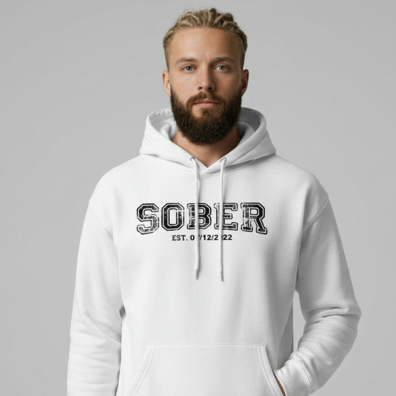 Sober Collegiate Hoodie W Personalize Sobriety Date Recovery Hoodie packaging detail (view 28)