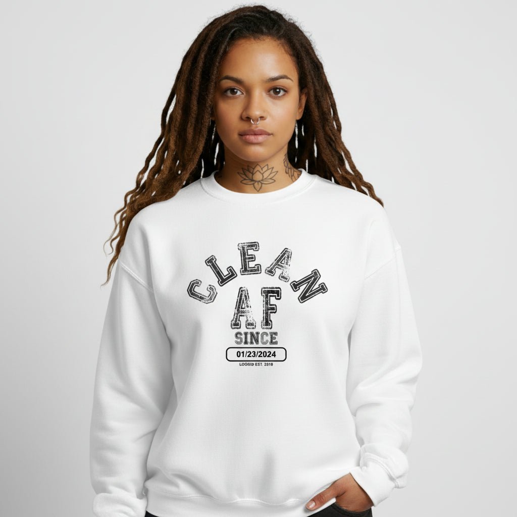Clean AF Since Sobriety Recovery Hoodie close-up view (view 32)