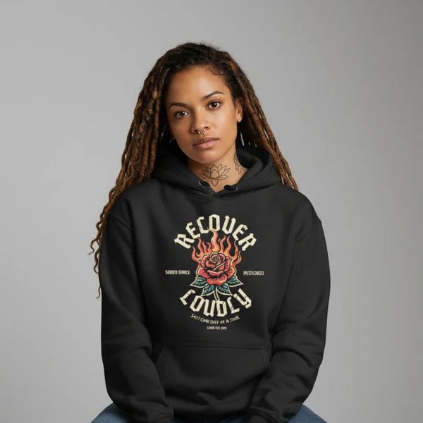 Recover Loudly Custom Sobriety Date Recovery Hoodie featuring the design (view 21)