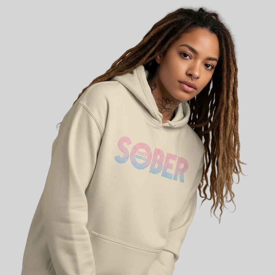 Retro Sobriety Date Recovery Hoodie featuring the design (view 41)