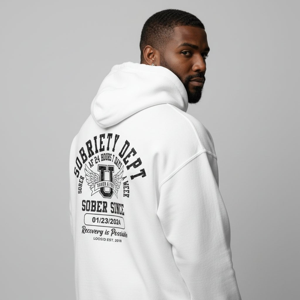 Sobriety Dept Recovery Hoodie back view (view 37)
