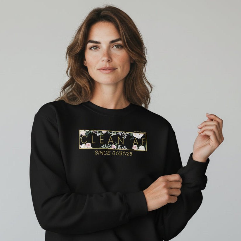 Clean AF Since Date Sobriety Recovery Hoodie graphic detail (view 4)