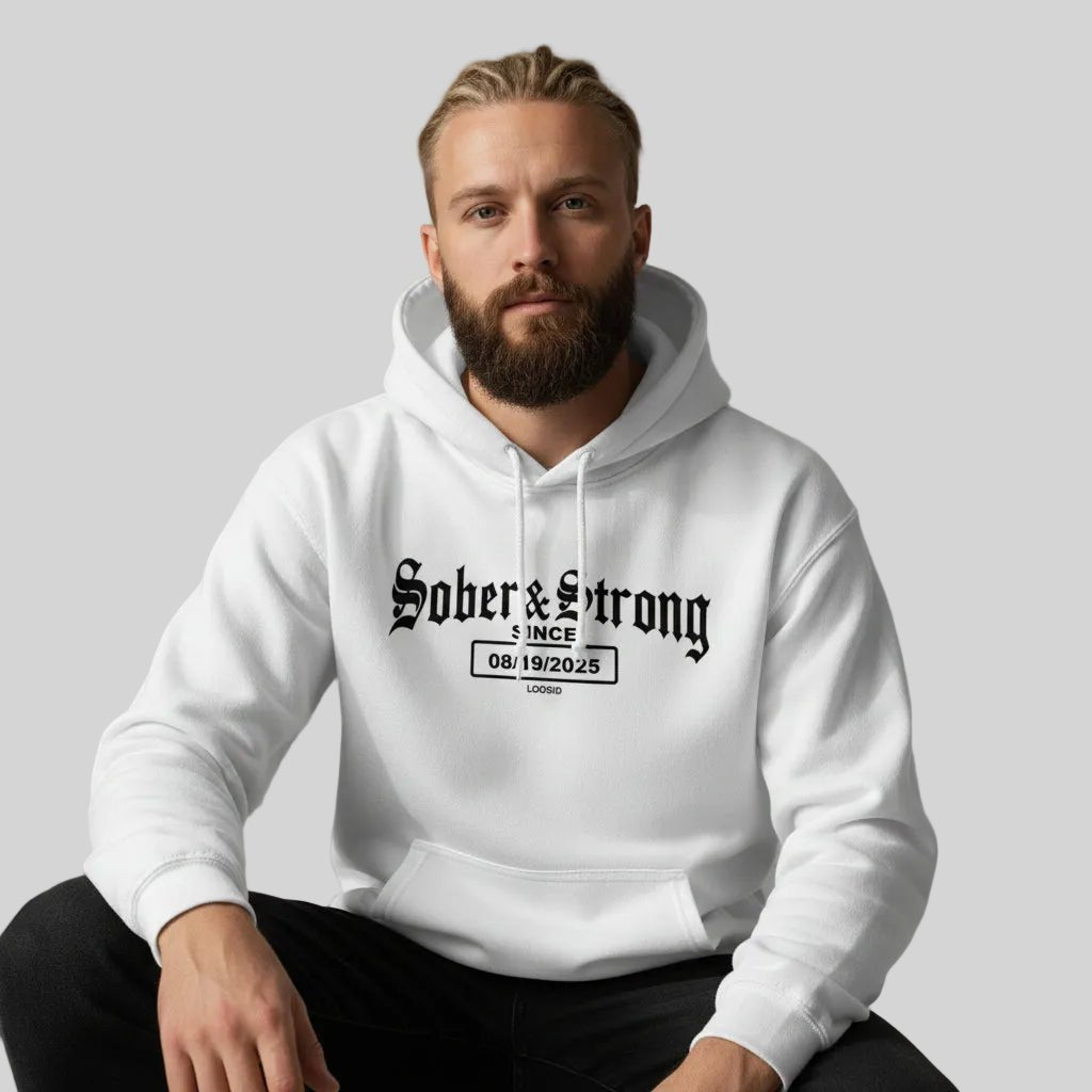 Sober & Strong Old School Recovery Hoodie packaging detail (view 38)